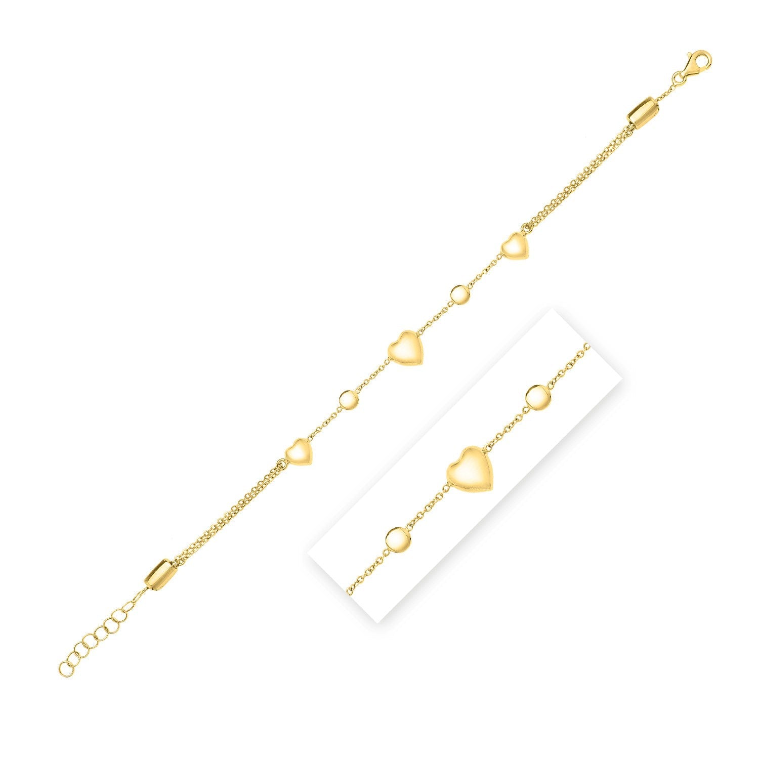 14k Yellow Gold Puff Heart Adjustable Anklet by Bids.com