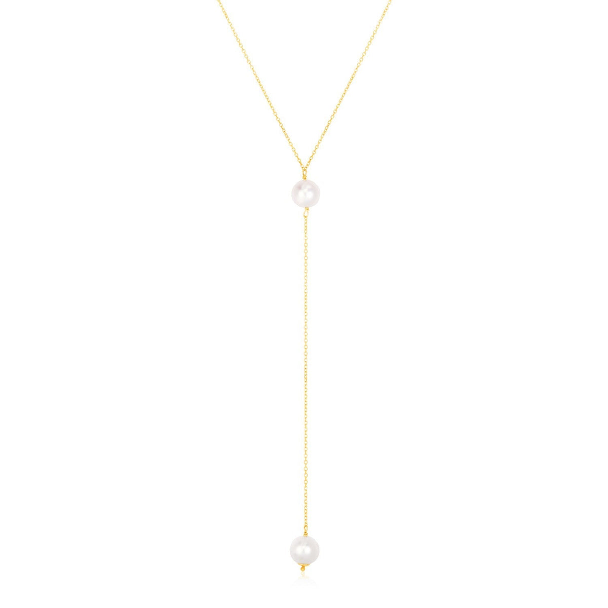14k Yellow Gold Lariat Necklace with Pearls DestGlow