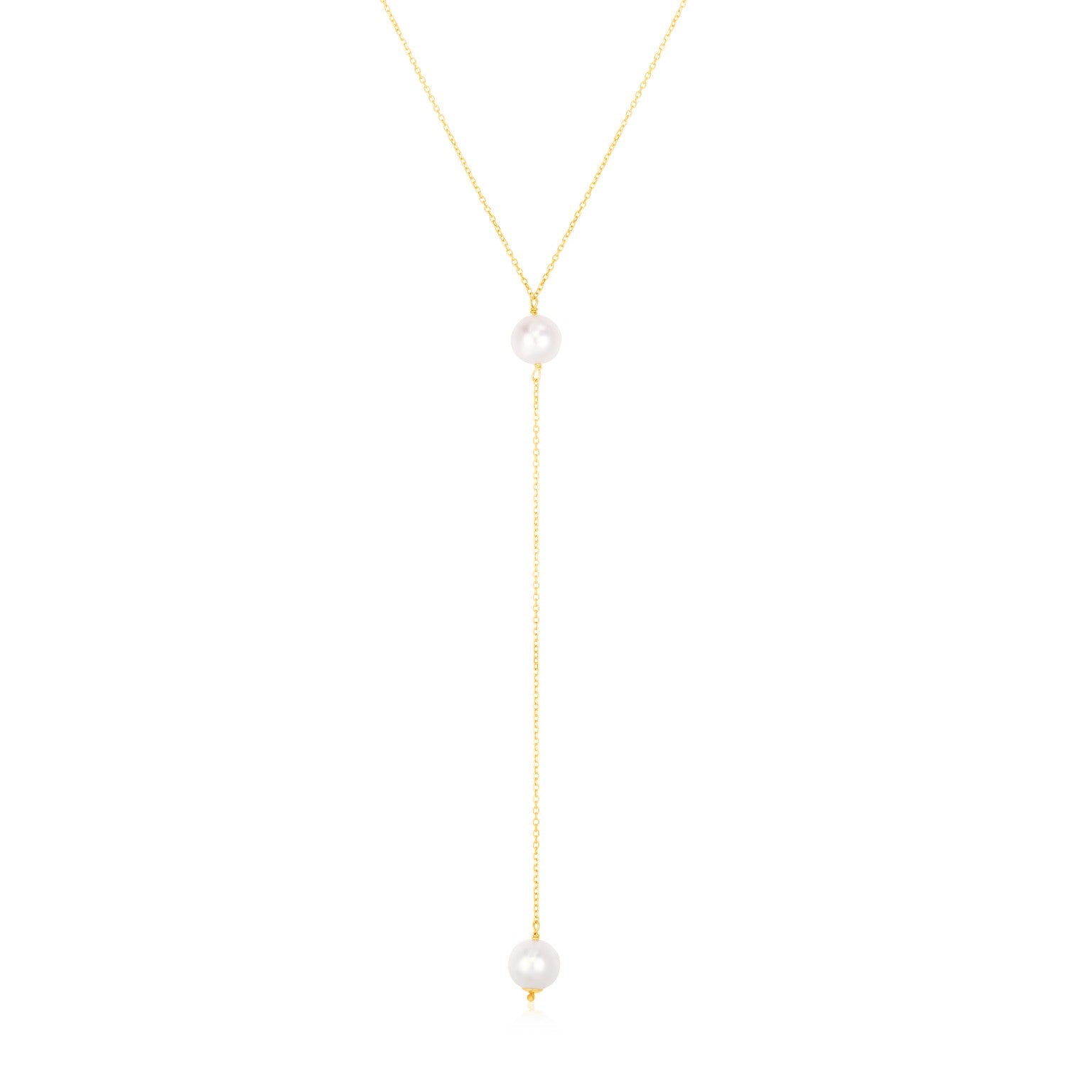14k Yellow Gold Lariat Necklace with Pearls by Avera Group