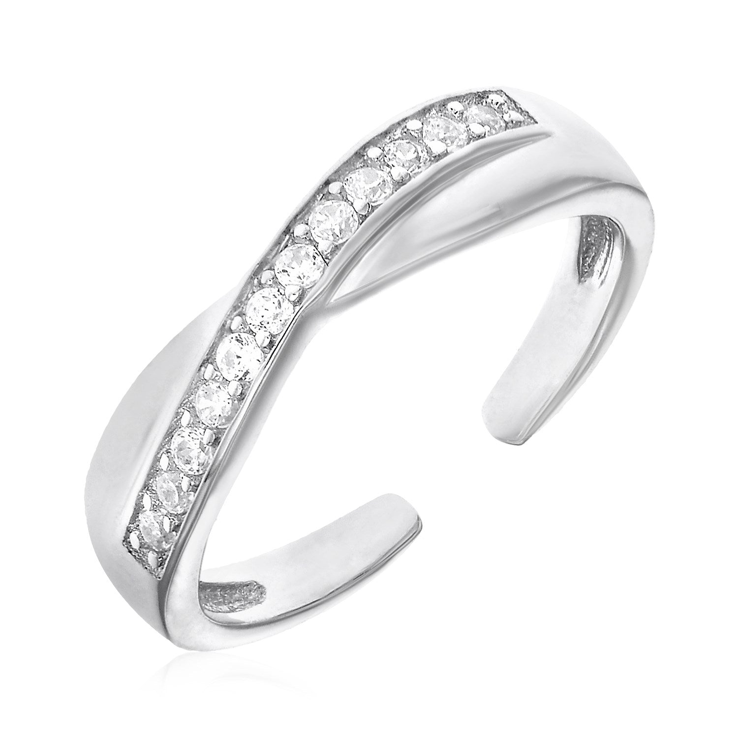 Toe Ring with Crossover Motif in Sterling Silver with Cubic Zirconia DestGlow