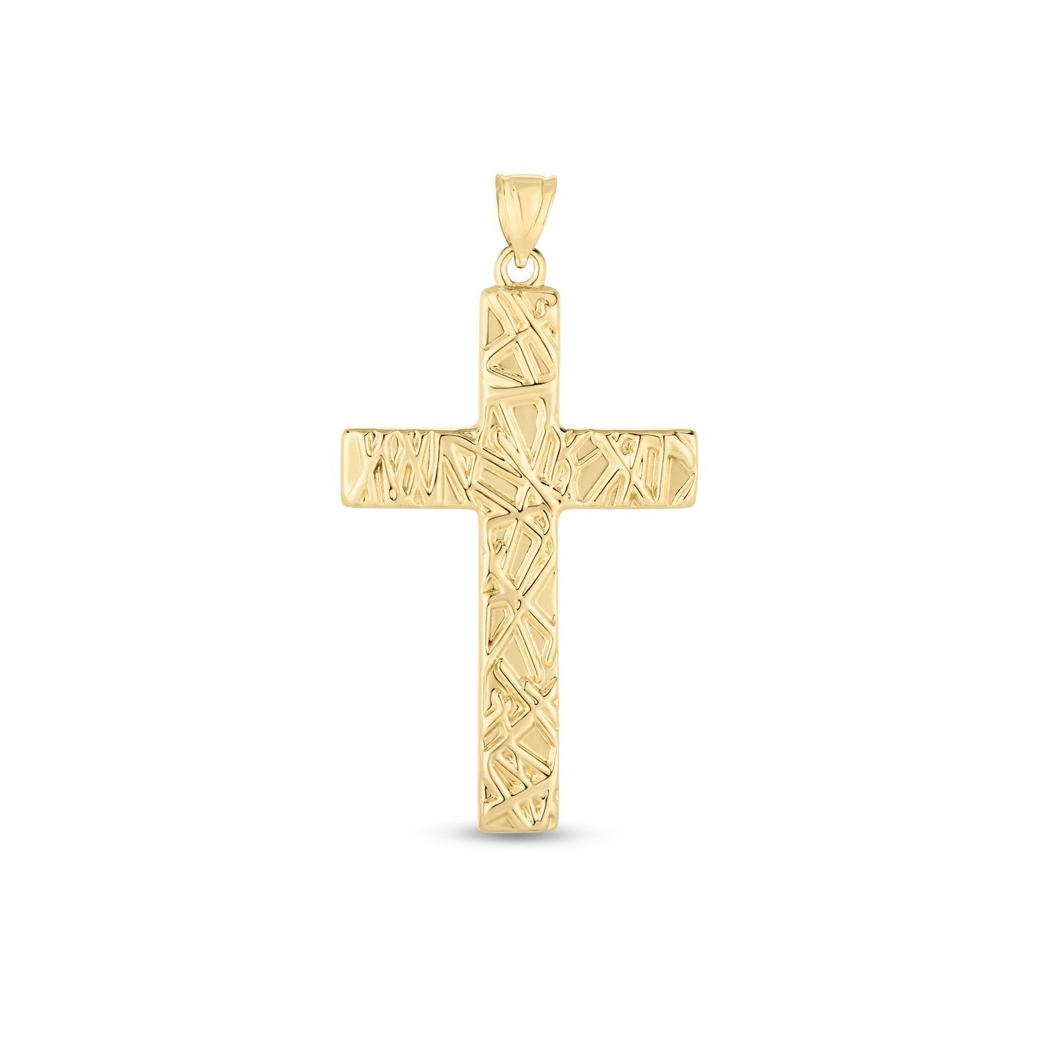 14k Yellow Gold High Polish Textured Cross Pendant - necklaces