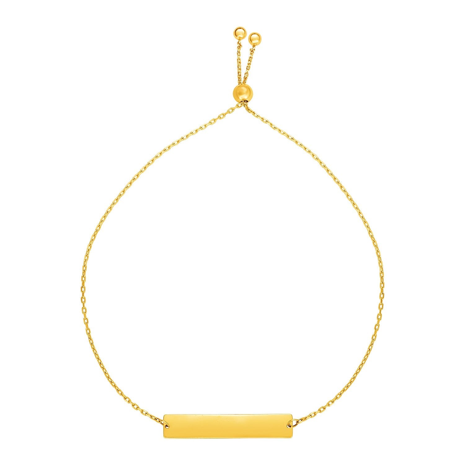 Adjustable Bracelet with Shiny Bar in 14k Yellow Gold by Avera Group