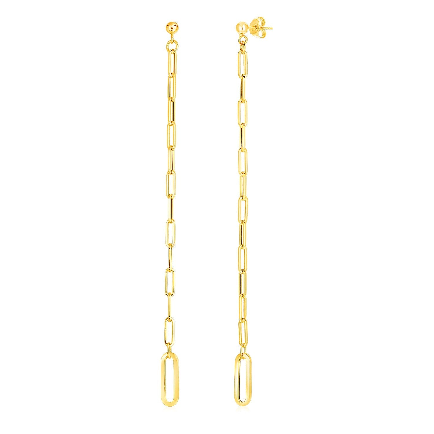 14k Yellow Gold Long Paperclip Chain Dangle Earrings by Avera Group