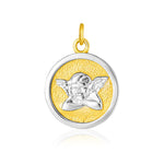 14k Two Tone Gold Round Angel Medal Pendant - necklaces