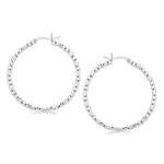 Sterling Silver Rhodium Plated Woven Style Polished Hoop Earrings - DestGlow