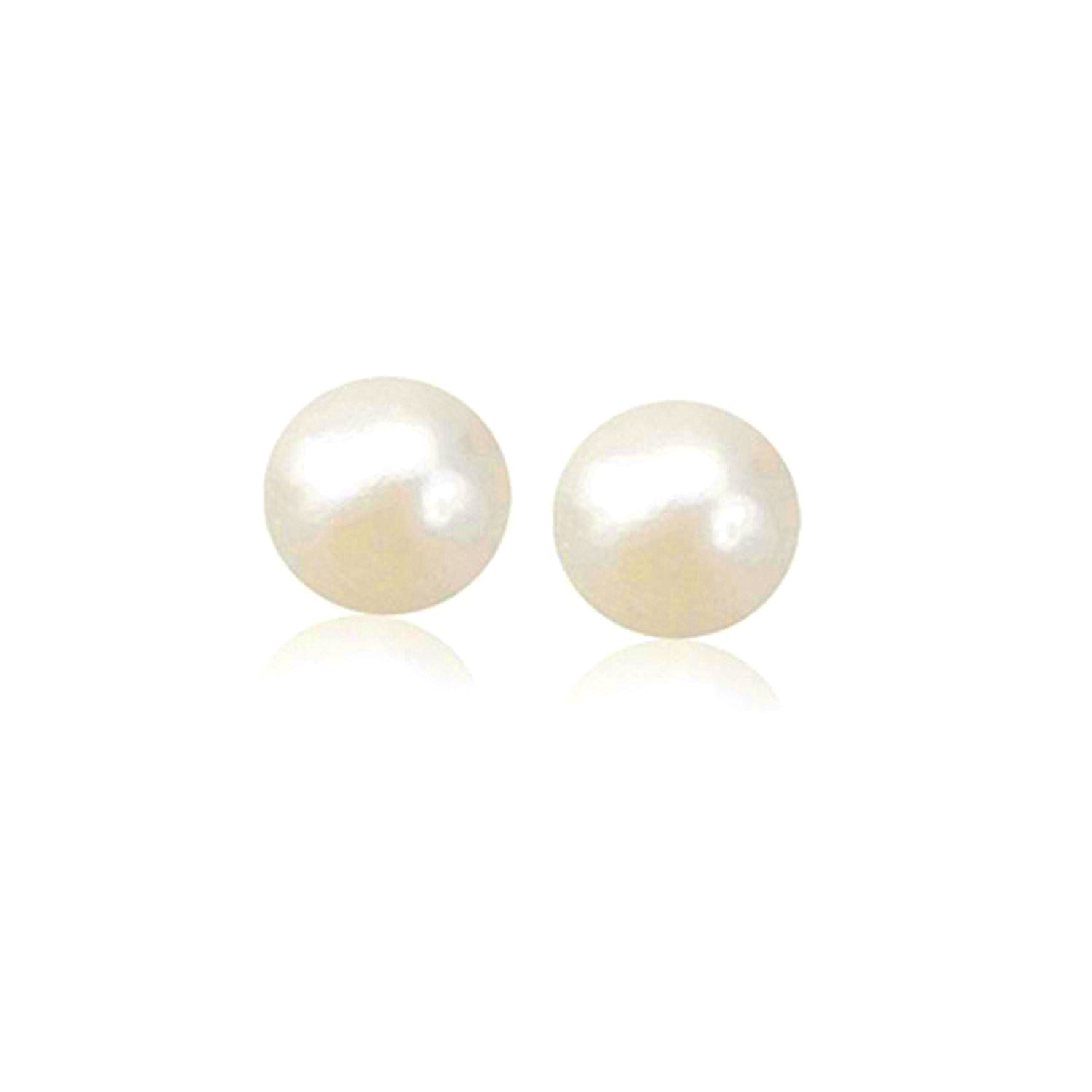 14k Yellow Gold Freshwater Cultured White Pearl Stud Earrings (7.0 mm) DestGlow