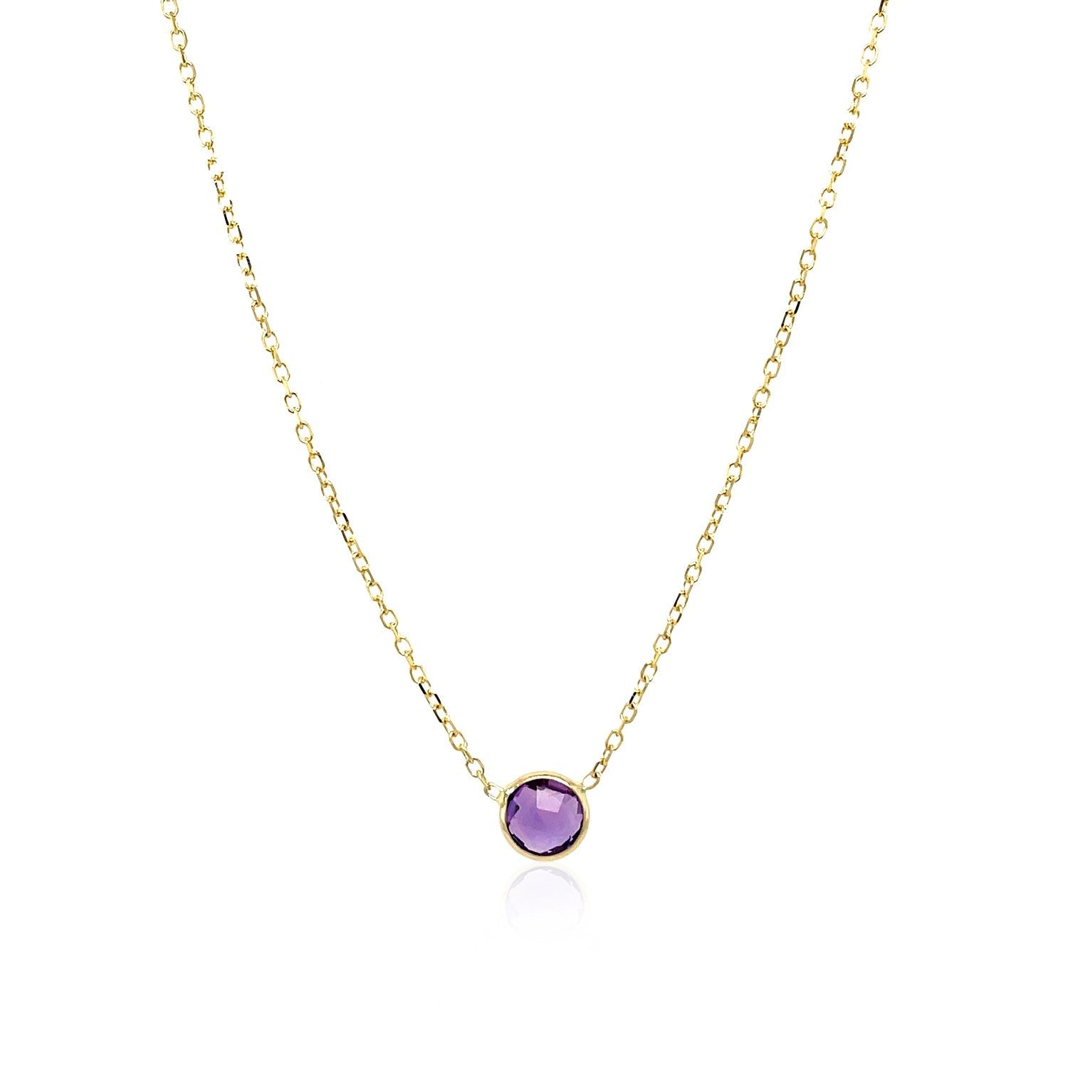 14k Yellow Gold 17 inch Necklace with Round Amethyst - DestGlow
