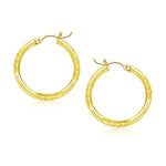 10k Yellow Gold Diamond Cut Hoop Earrings (3x20mm) - earrings