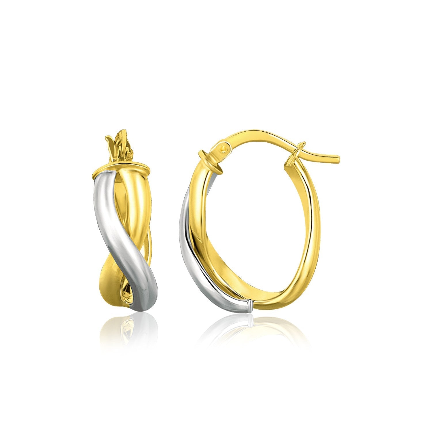 14k Two Tone Gold Oval Twisted Hoop Earrings - earrings