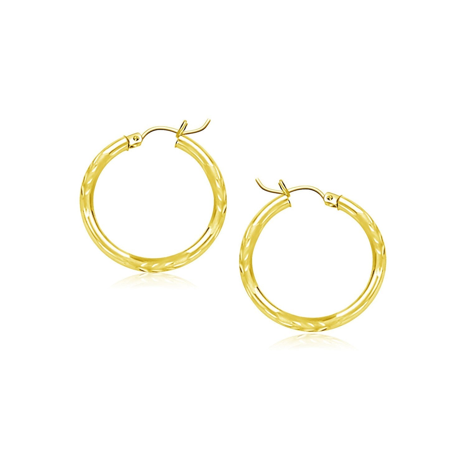 10k Yellow Gold Diamond Cut Hoop Earrings (15mm) - earrings