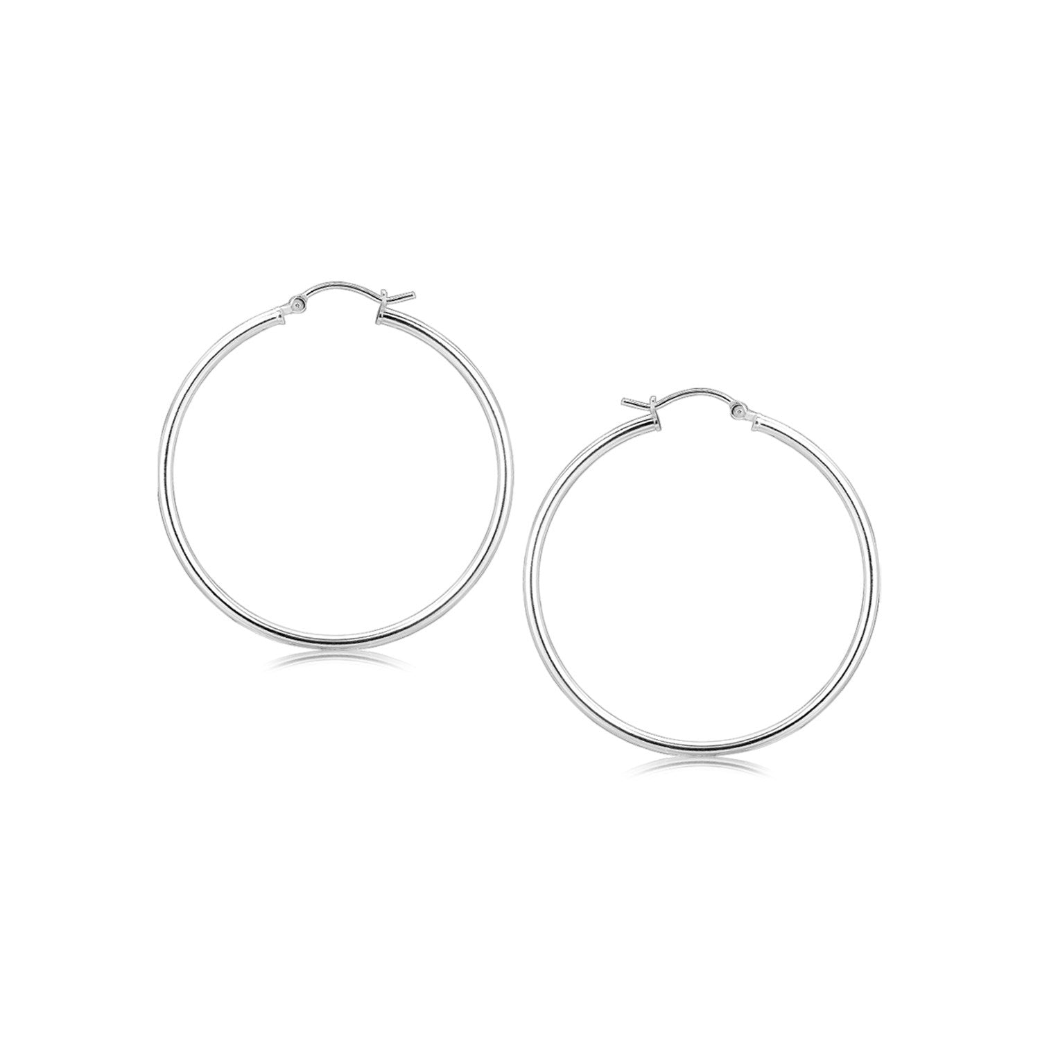 Sterling Silver Rhodium Plated Thin Large Polished Hoop Earrings (40mm) DestGlow