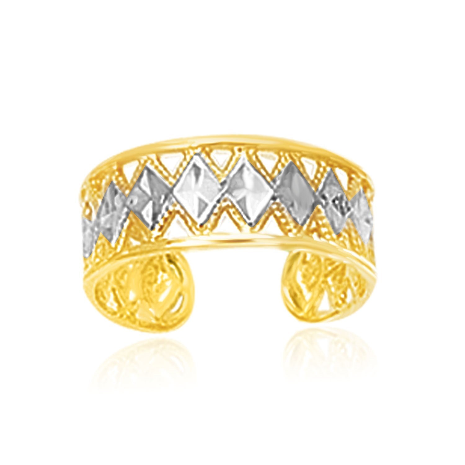 14k Two-Tone Gold Cuff Type Cut-Out Toe Ring with Diamond Design - bracelets