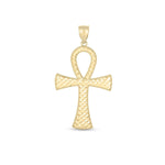 14k Yellow Gold High Polish Textured Ankh Pendant - necklaces