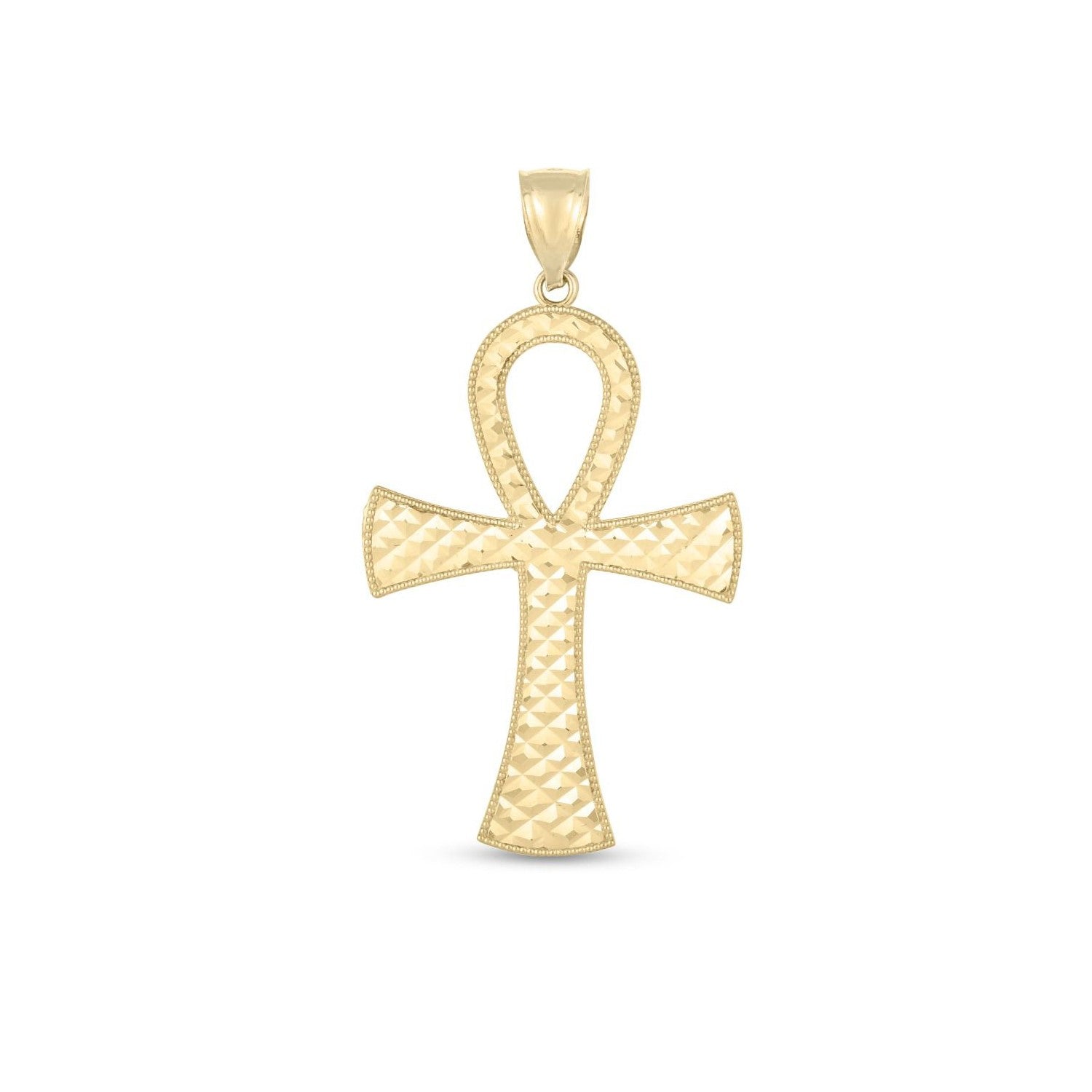 14k Yellow Gold High Polish Textured Ankh Pendant - necklaces