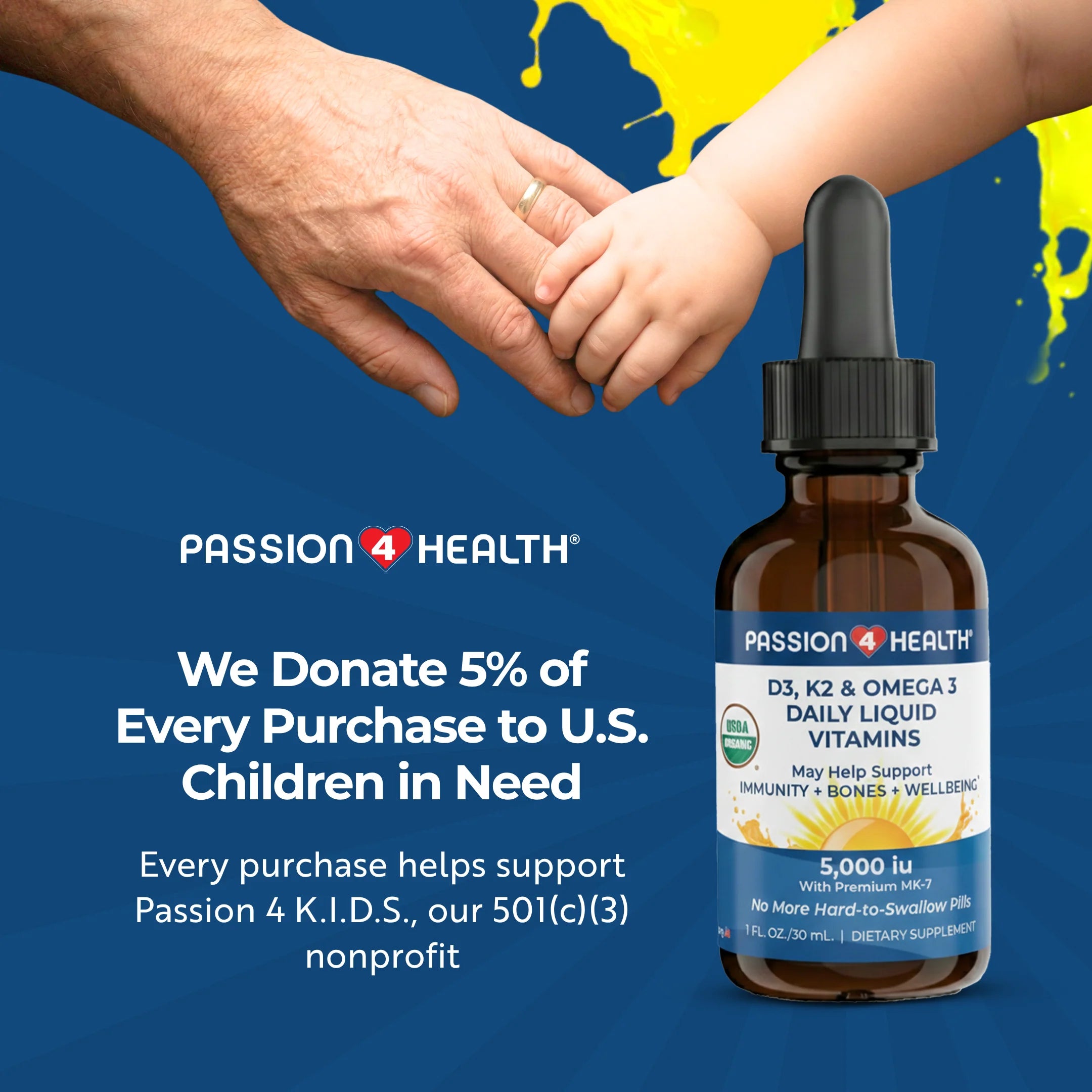 D3, K2 & Omega-3 Daily Liquid Vitamins by Passion 4 Health