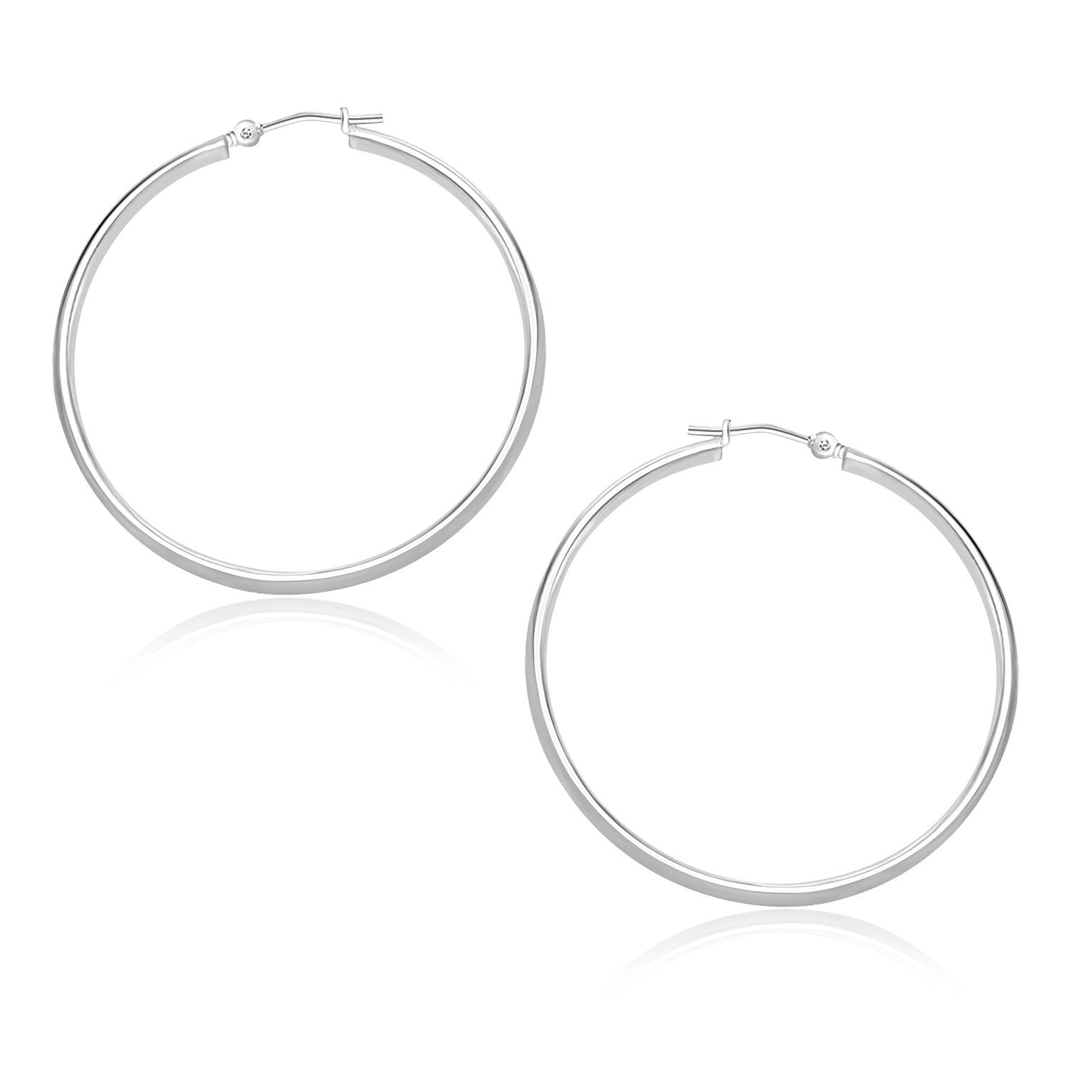 10k White Gold Polished Hoop Earrings (30mm) DestGlow