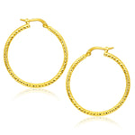14k Yellow Gold Tube Textured Round Hoop Earrings(1.5x25mm) - DestGlow
