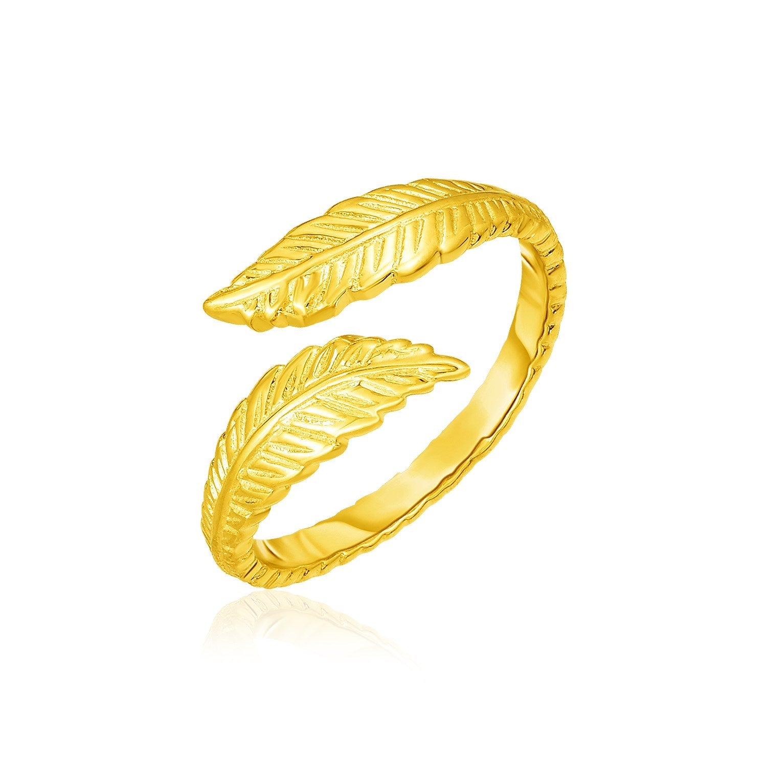 14k Yellow Gold Bypass Style Toe Ring with Leaves - rings