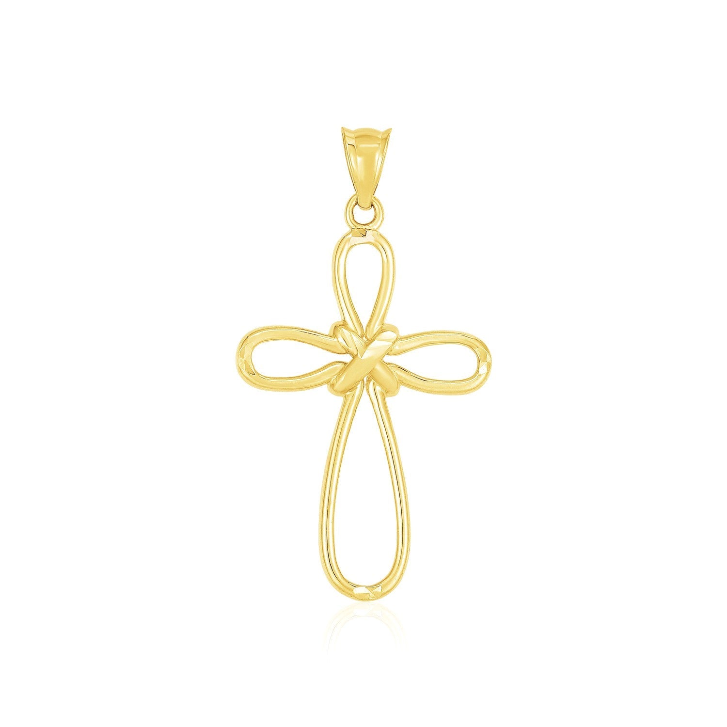 14k Yellow Gold Looped Knot Style Cross Pendant - necklaces