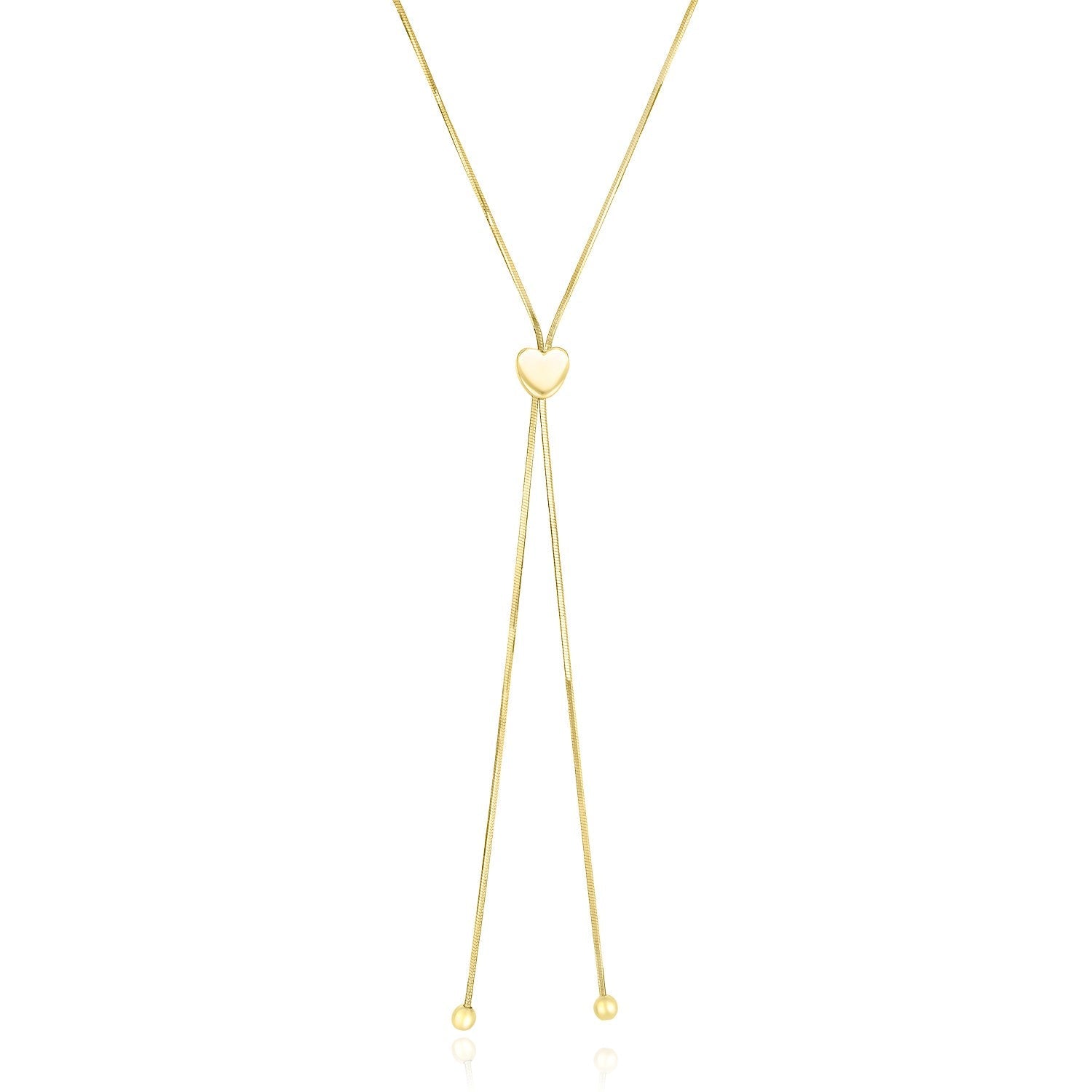 14k Yellow Gold Adjustable Heart Style Lariat Necklace by Avera Group