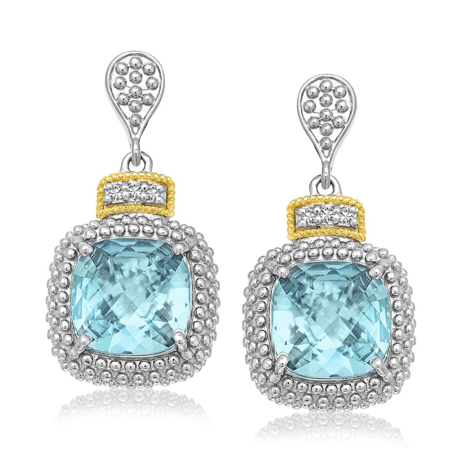 18k Yellow Gold & Sterling Silver Sky Blue Topaz & Diamond Earrings (.05cttw) DestGlow
