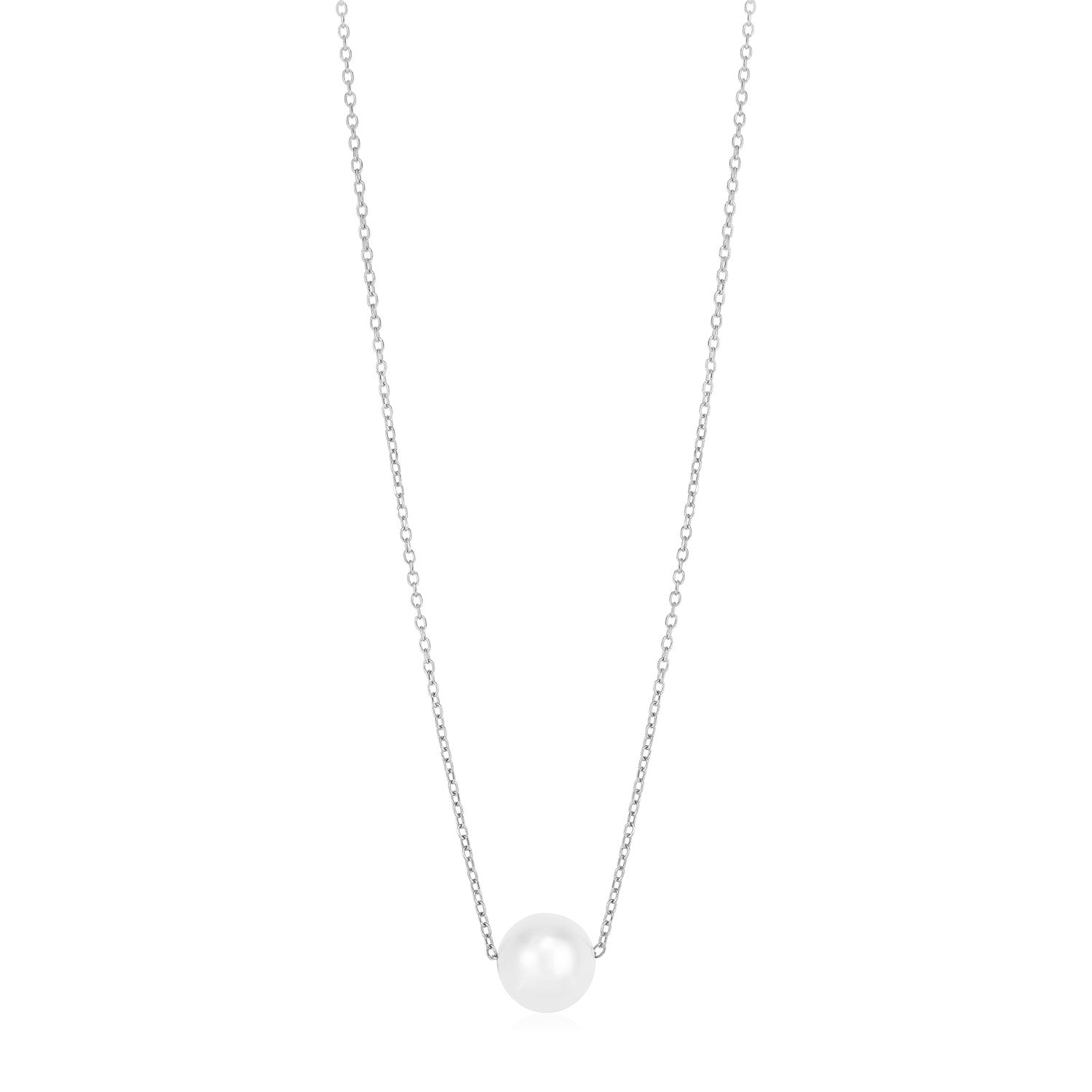 14k White Gold Pearl Solitaire Necklace - necklaces