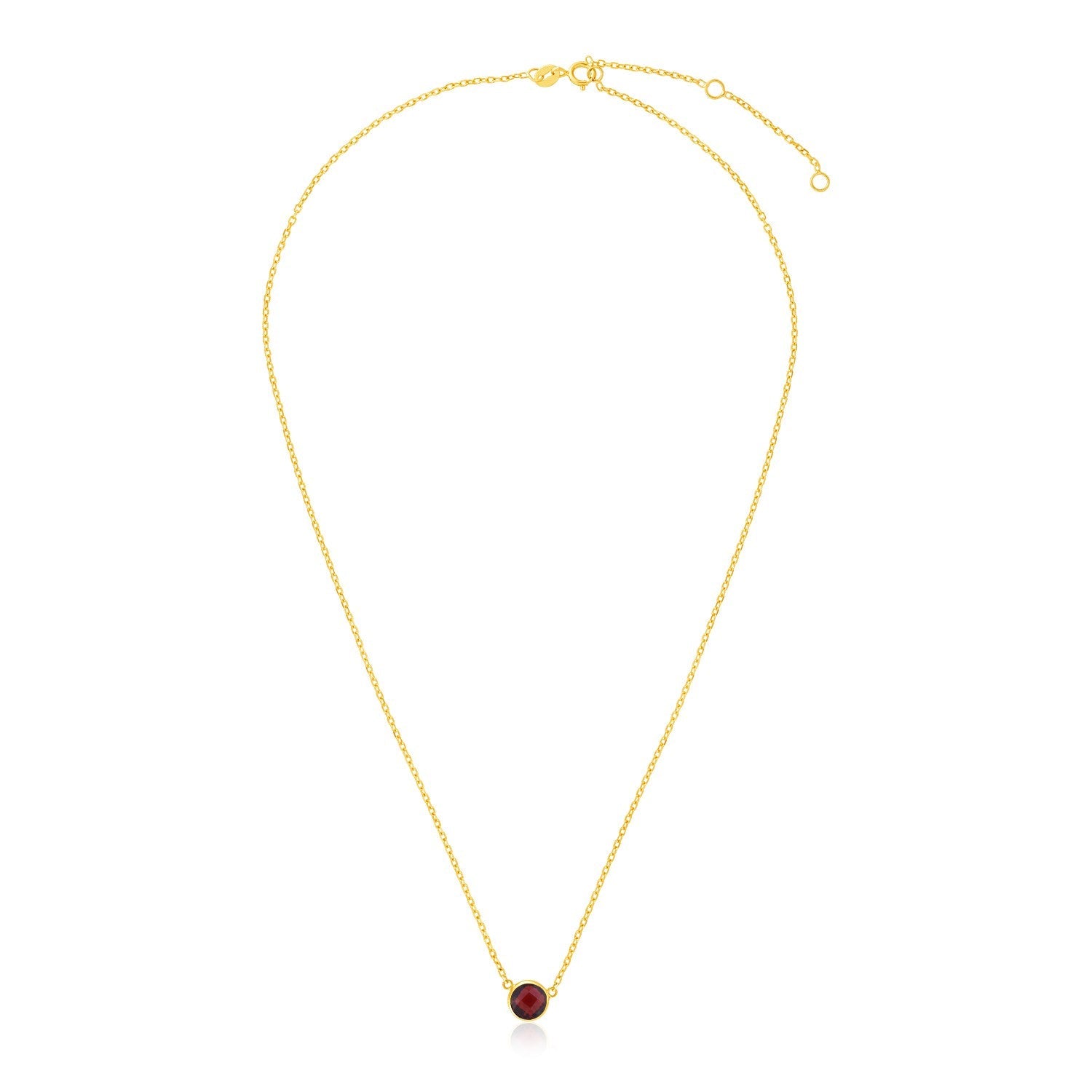 14k Yellow Gold 17 inch Necklace with Round Garnet - necklaces