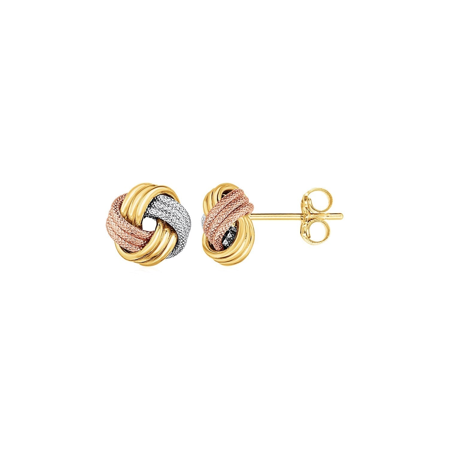 Love Knot Post Earrings in 14k Tri Color Gold DestGlow