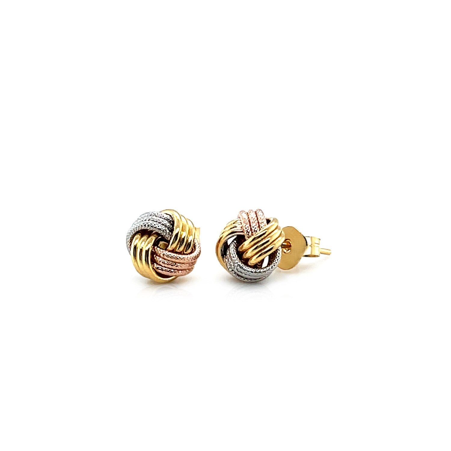 Love Knot Post Earrings in 14k Tri Color Gold by Avera Group