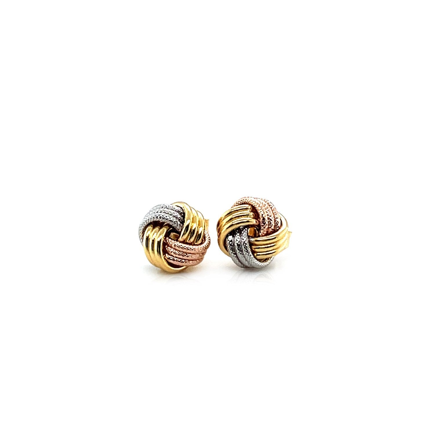 Love Knot Post Earrings in 14k Tri Color Gold by Avera Group