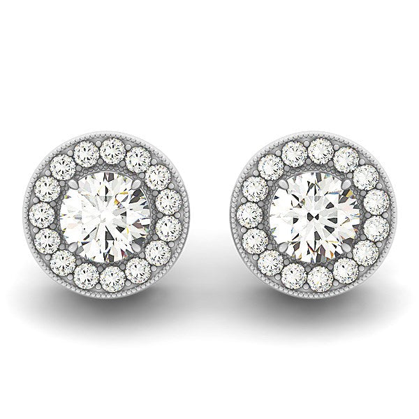 14k White Gold Round Diamond Halo Milgrain Border Earrings (3/4 cttw) by Bids.com