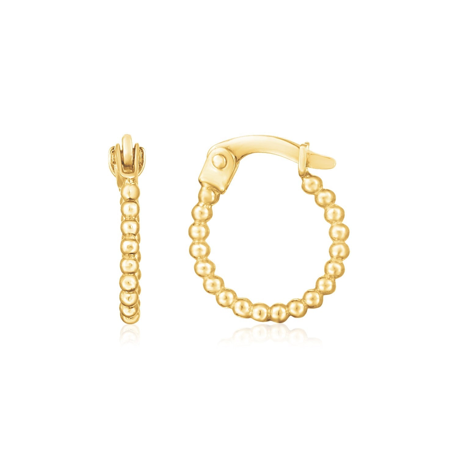14K Yellow Gold Bead Hinged Hoop Earrings - earrings