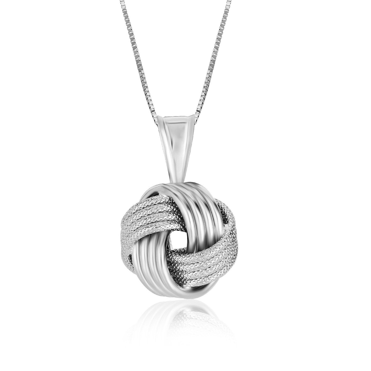 Sterling Silver Pendant with a Ridge Textured Love Knot Design - DestGlow