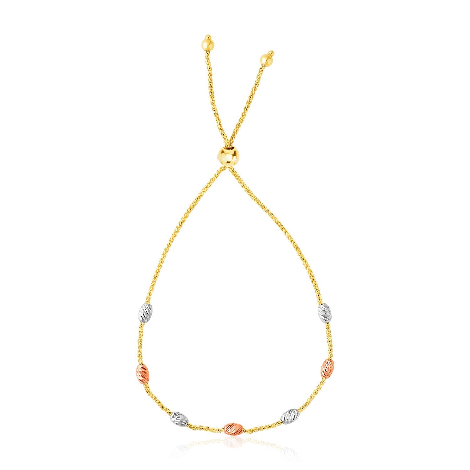 14k Tri-Color Gold Textured Oval Station Lariat Style Bracelet by Avera Group