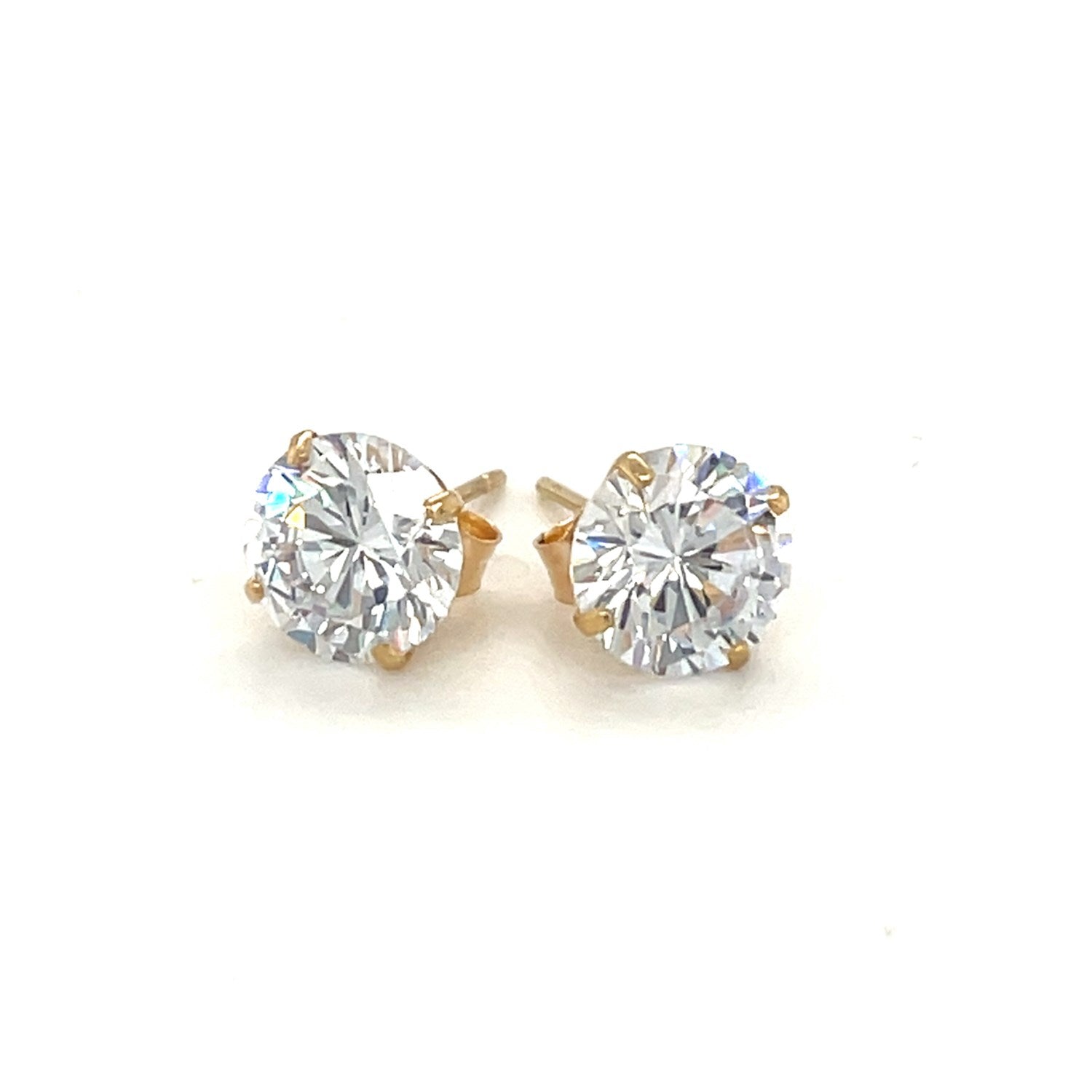 14k Yellow Gold Stud Earrings with White Hue Faceted Cubic Zirconia(7mm) - DestGlow