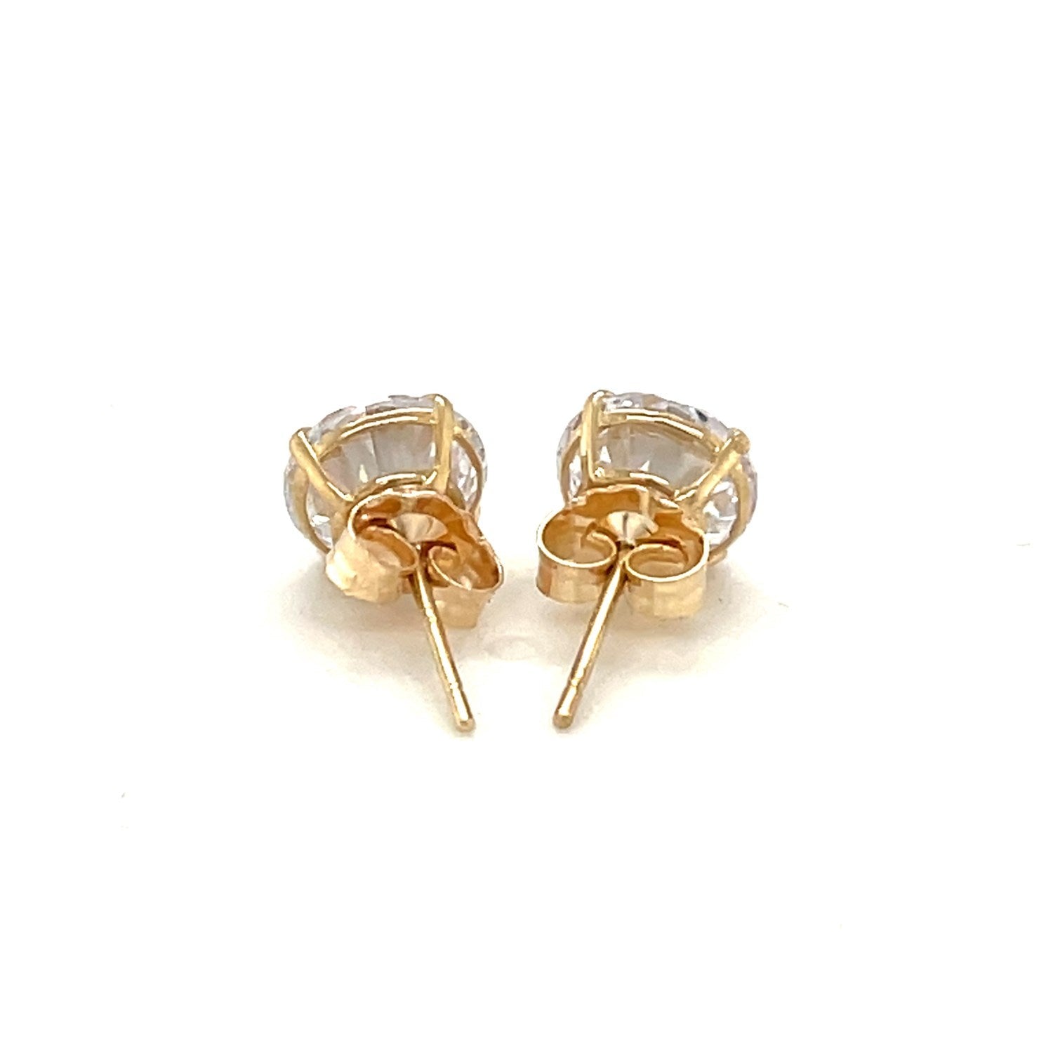 14k Yellow Gold Stud Earrings with White Hue Faceted Cubic Zirconia(7mm) - DestGlow