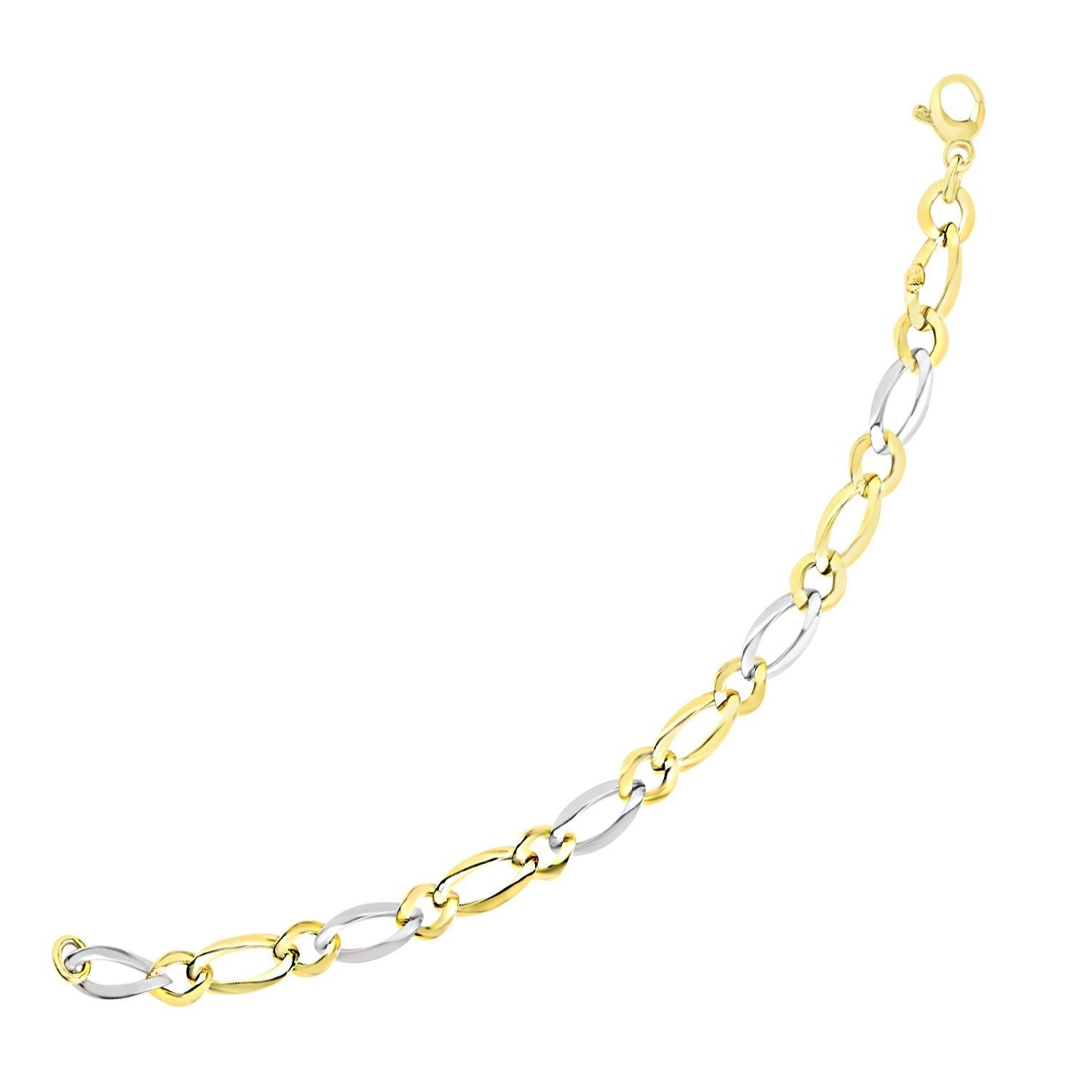 14k Two-Tone Gold Figaro Chain Bracelet with Long and Short Links by Bids.com