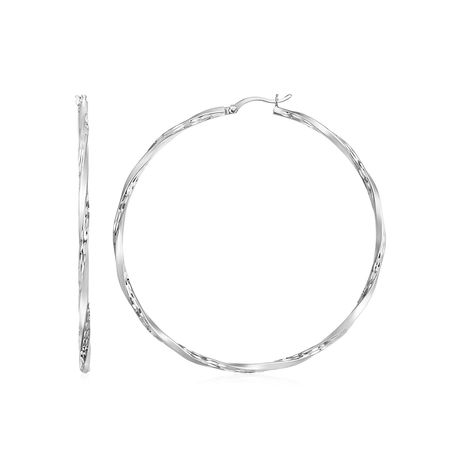 Matte and Textured Twisted Hoop Earrings in Sterling Silver by Avera Group