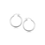 Sterling Silver Rhodium Plated Polished Look Hoop Earrings (25mm) - DestGlow