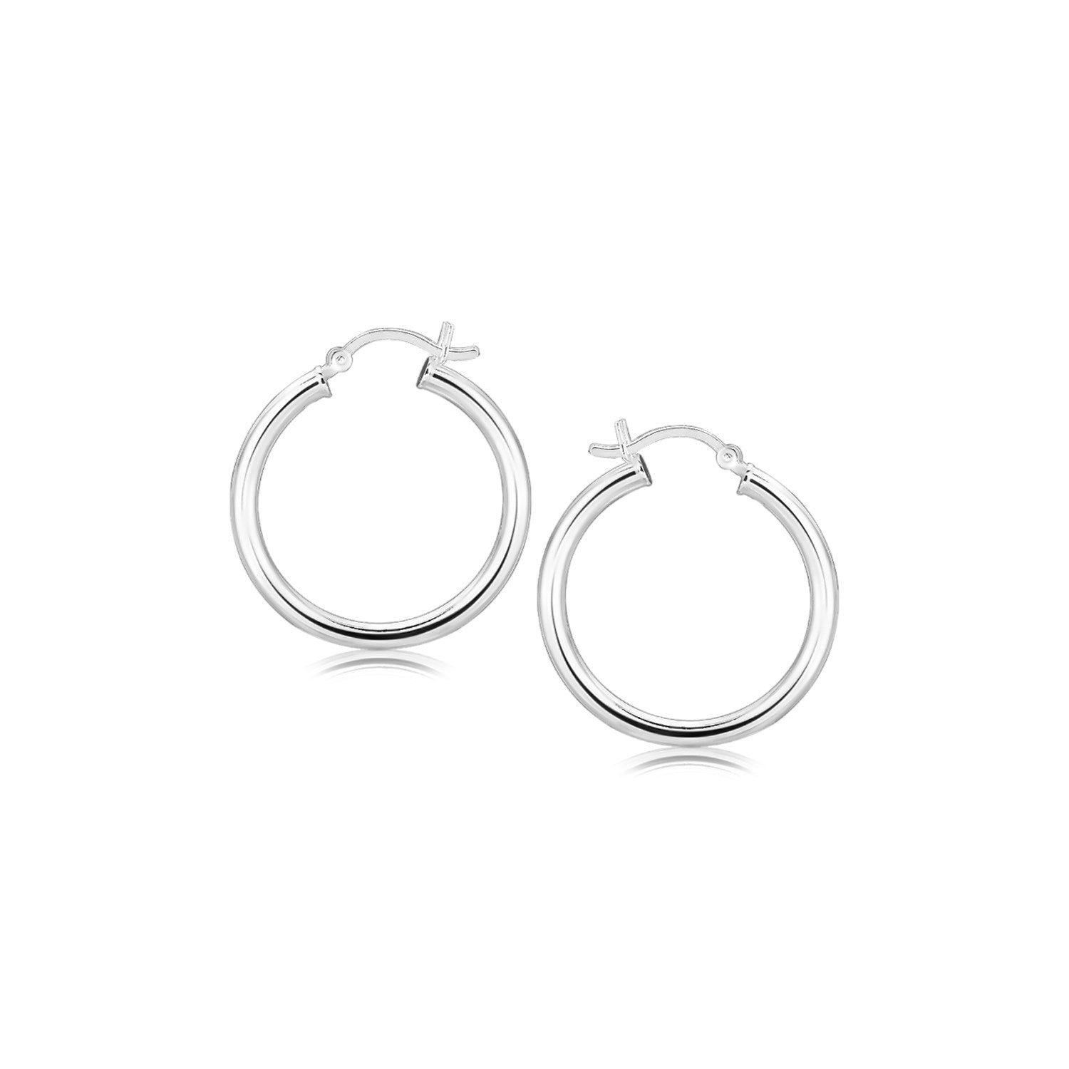 Sterling Silver Rhodium Plated Polished Look Hoop Earrings (25mm) - DestGlow