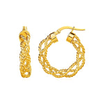 Textured Braided Hoop Earrings in 14k Yellow Gold(4x15mm) - DestGlow