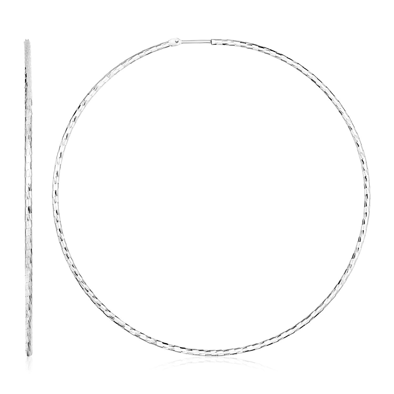 Sterling Silver Large Textured Round Hoop Earrings by Bids.com