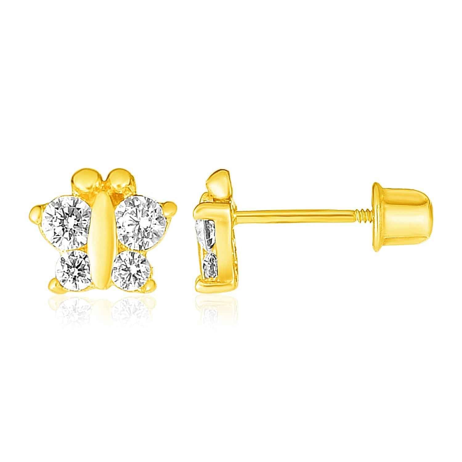 14k Yellow Gold Butterfly Childrens Earrings DestGlow