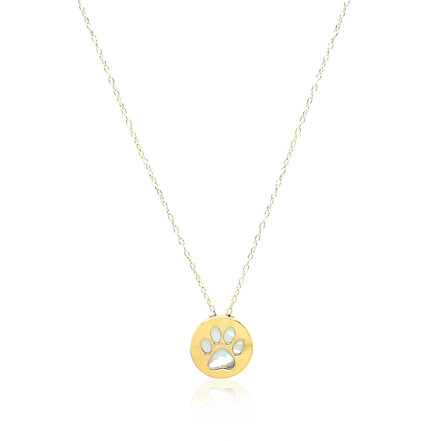 14k Yellow Gold Necklace with Dog Paw Print Symbol in Mother of Pearl - DestGlow