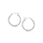 Sterling Silver Faceted Design Hoop Earrings with Rhodium Plating(2x15mm) - DestGlow