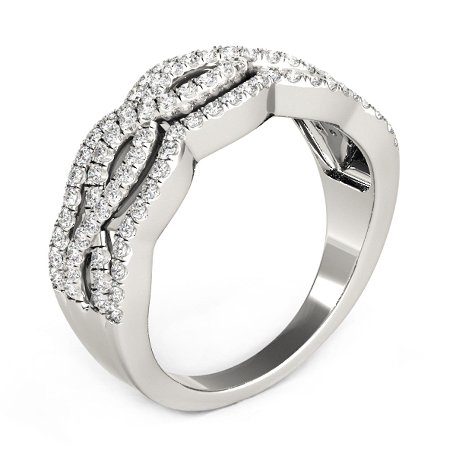 Diamond Studded Ring with Four Curves in 14k White Gold (5/8 cttw) by Bids.com