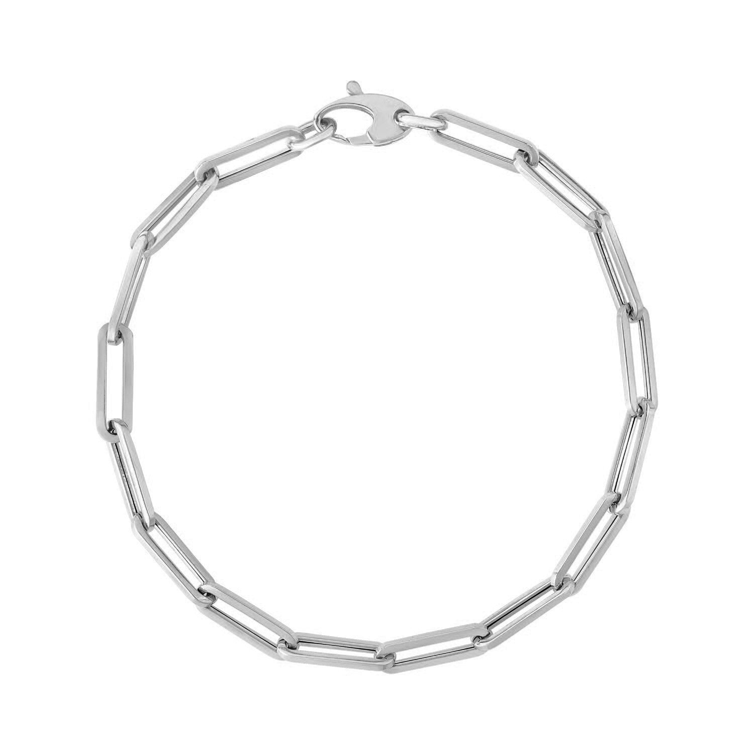 14K White Gold Bold Paperclip Chain Bracelet DestGlow