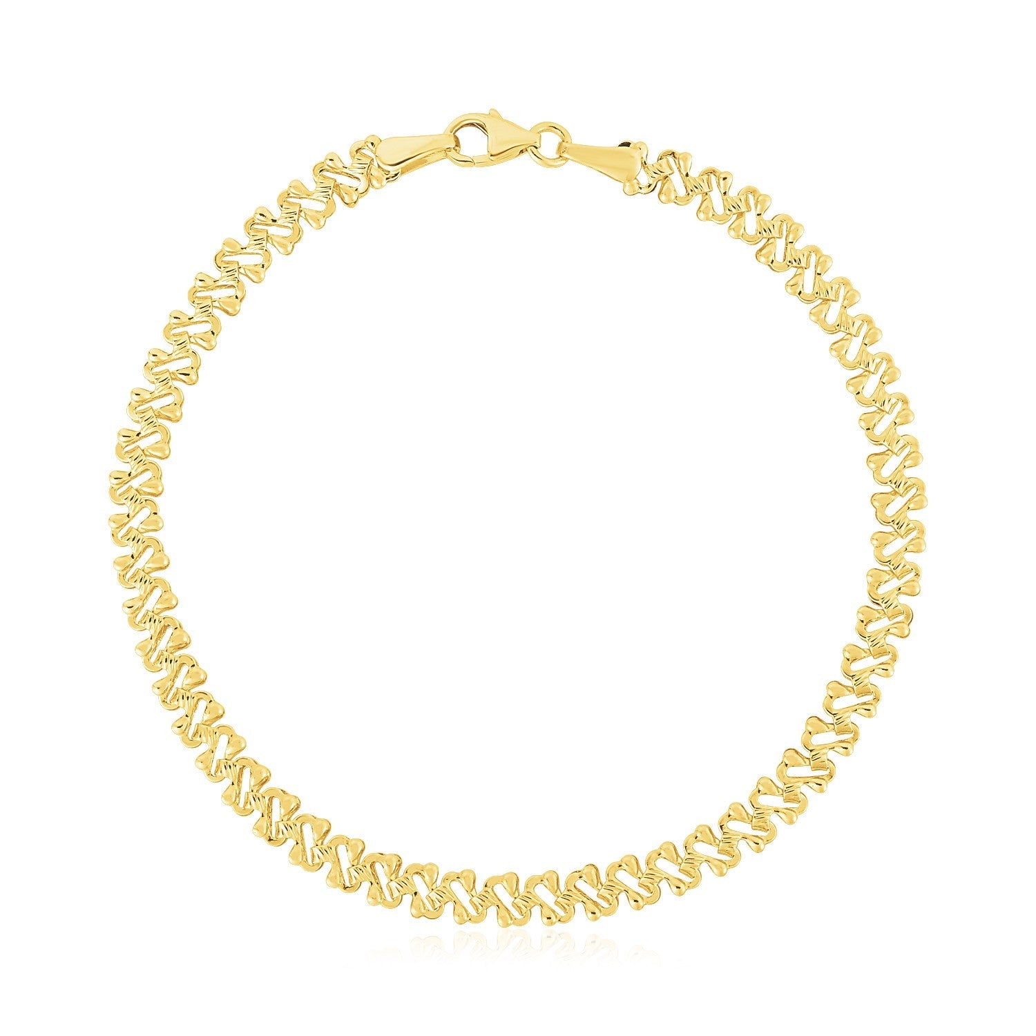 14k Yellow Gold High Polish Textured Fancy Chain Bracelet (4mm) by Bids.com