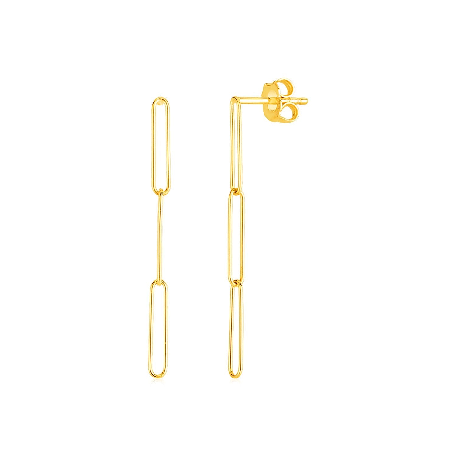 14k Yellow Gold Paperclip Chain Dangle Earrings DestGlow