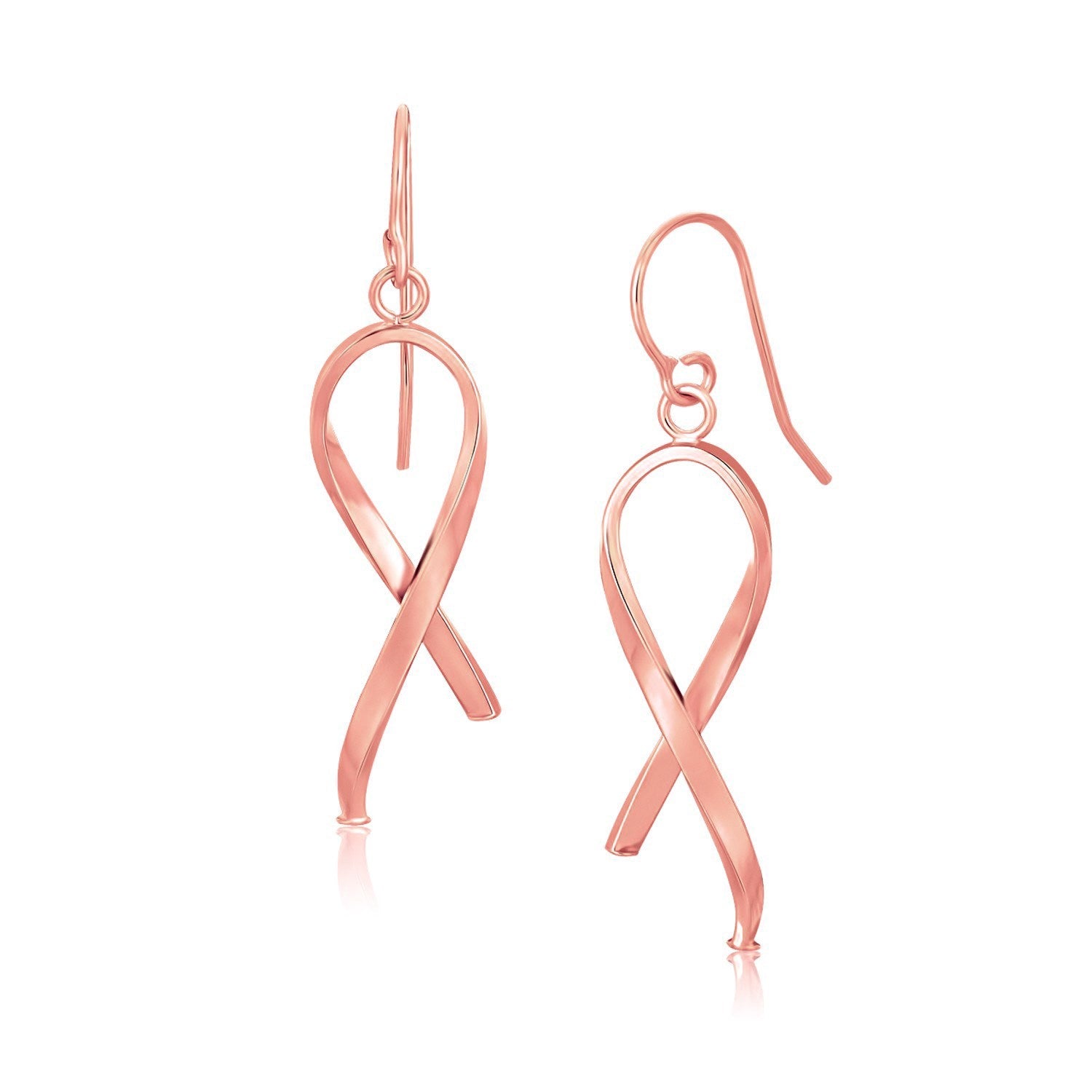 14k Rose Gold Polished Ribbon Style Drop Earrings - earrings
